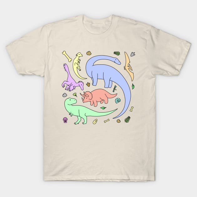 Pastel Colors Dinosaur Pattern T-Shirt by saradrawspaleo